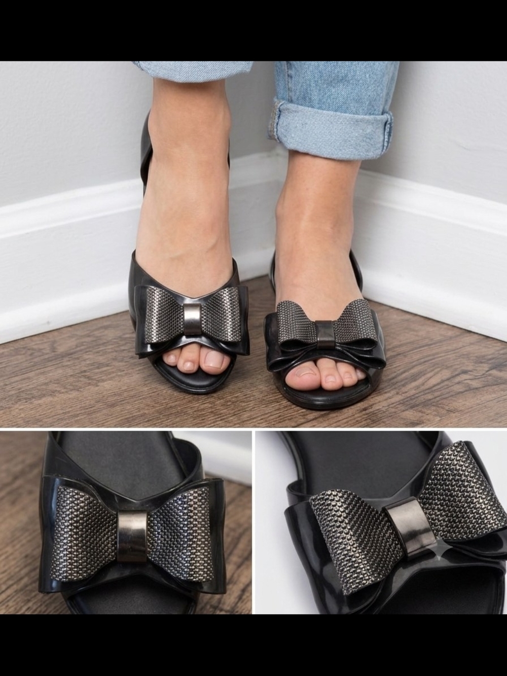 Melissa Black Bow Open-Toe Mules